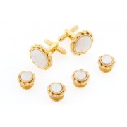 Mother of Pearl Cufflinks and Studs with a Rope Effect Edge